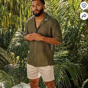 YoungLA Men's 4036 olive crochet shirt